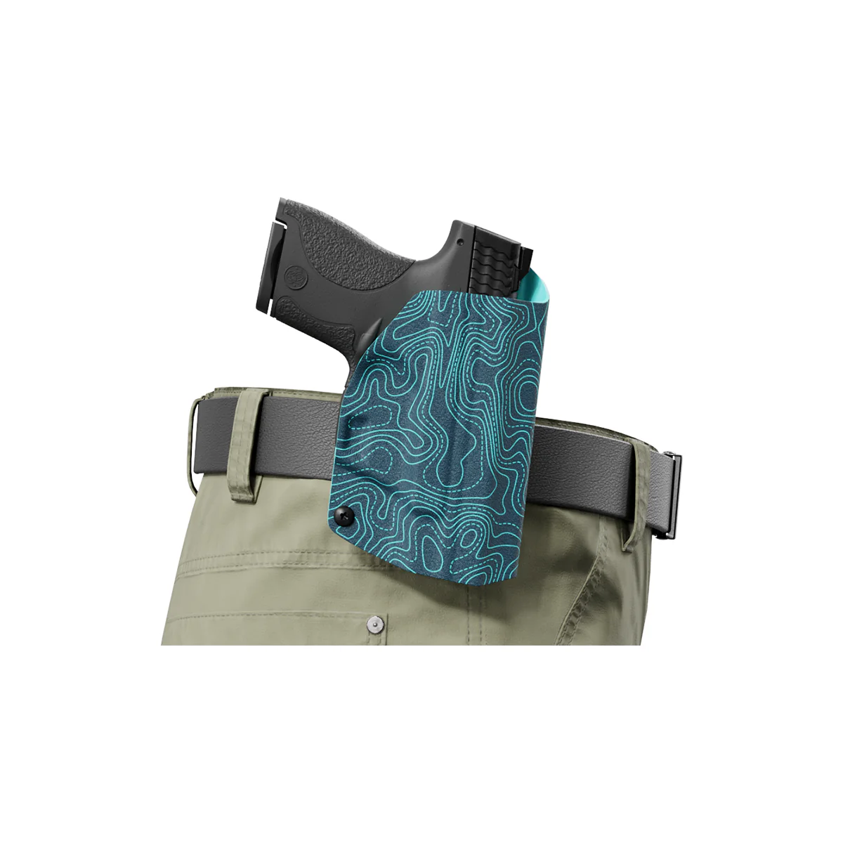 Aqua Topographic Map Custom Printed Holster - OWB Kydex Holster - Image 6