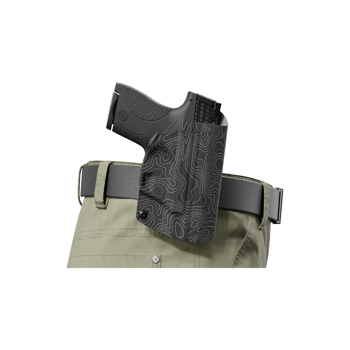 Gray Topographic Map Custom Printed Holster - OWB Kydex Holster - Image 6