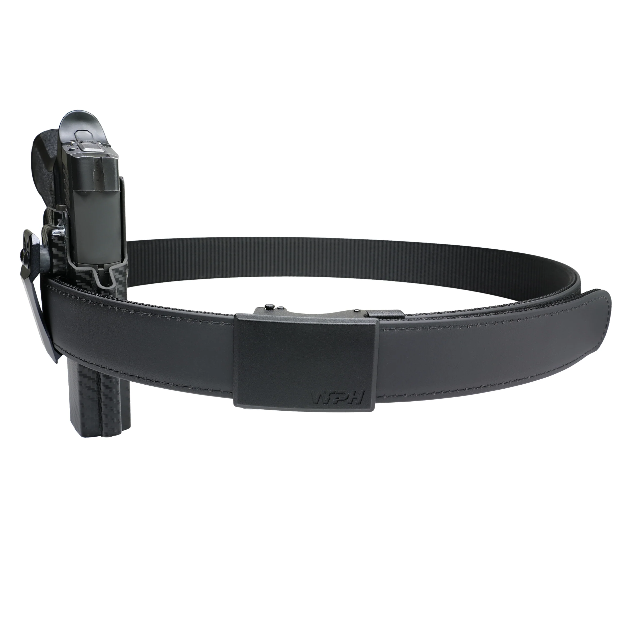 Matte Black Reinforced Tactical Gun Belt with Ratcheting Buckle - Image 3